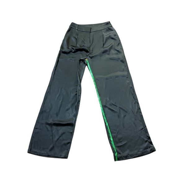 Line and dot Wide-Leg Gray Satin like Dress Pants High Waist & Pleats S - Picture 6 of 12